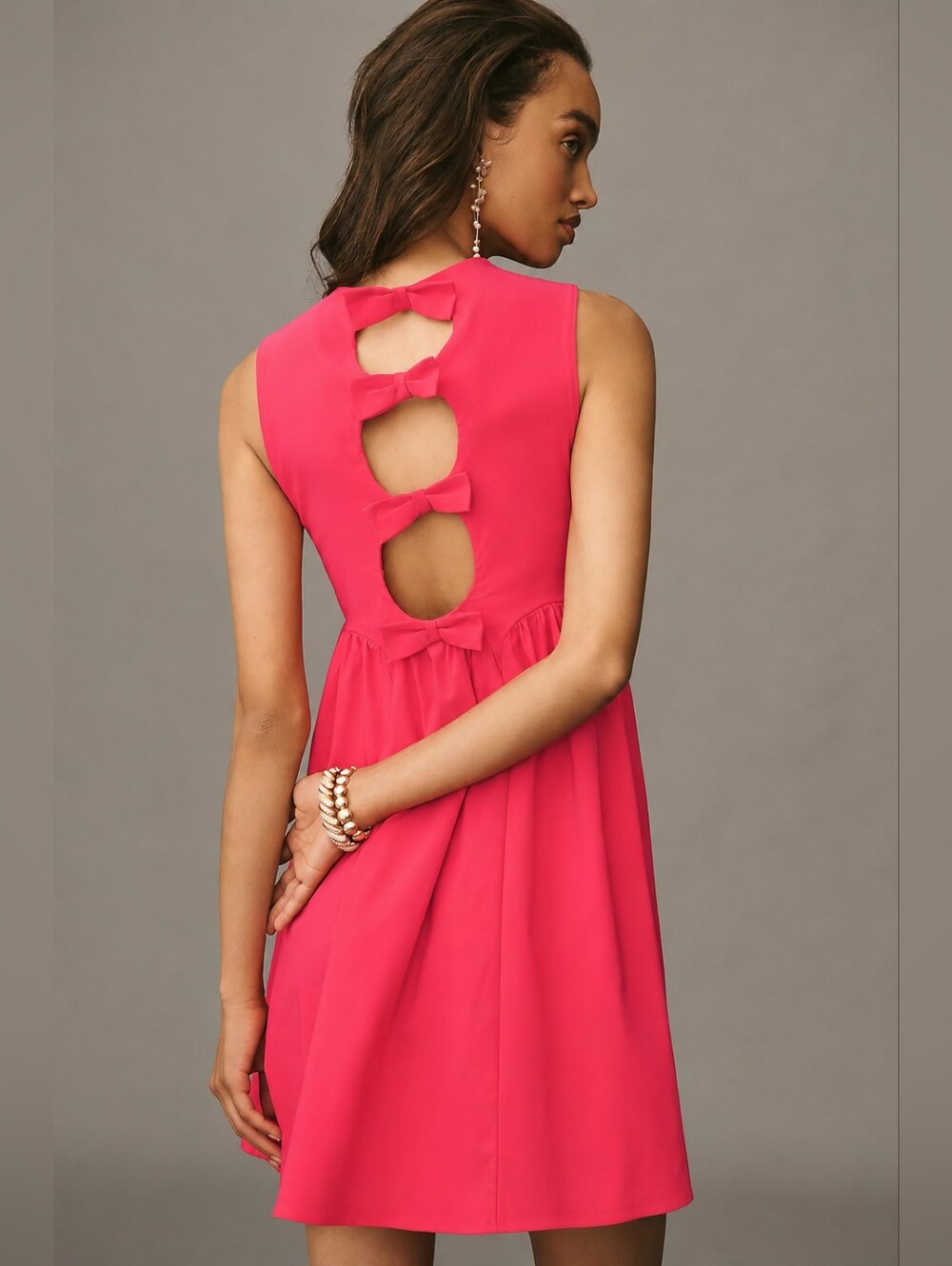 Anthropologie Maeve Bow Back Mini Dress Pink Open Back Size M Coquette Cocktail